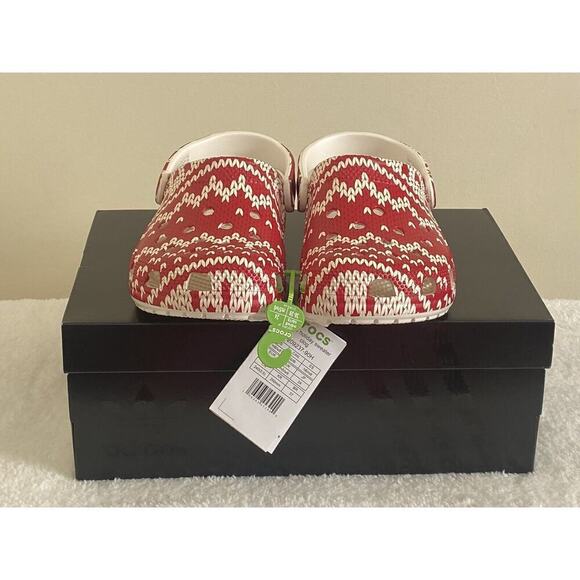 Crocs Womens 8 Mens 6 Clogs Classic Holiday Sweater Red White Christmas Shoe - Picture 2 of 5